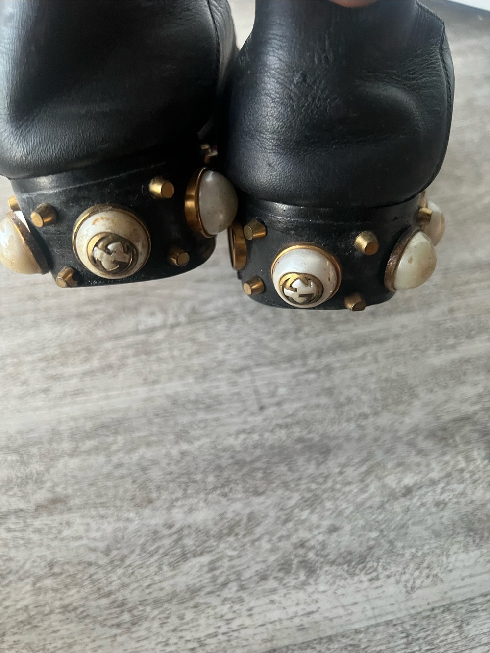 Gucci Black Leather Loafers with Red Stripe and Gold GG Hardware - Picture 9 of 10